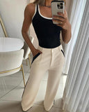 Contrast Binding Tank Top & Striped Pants Set