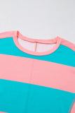 Light Blue Colorblock Striped Drop Shoulder Loose Top