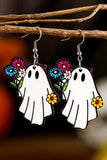 White Cute Ghost with Flower Halloween Hook Earrings