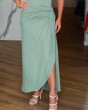 Sleeveless Side Slit Ruched Maxi Dress