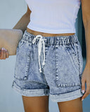 Drawstring Pocket Design Denim Shorts