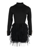 Layered Ruffles Mesh Long Sleeve Party Dress