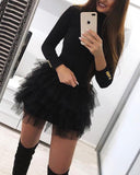 Layered Ruffles Mesh Long Sleeve Party Dress