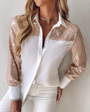 Colorblock Contrast Sequin Long Sleeve Top