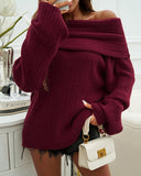 Off Shoulder Long Sleeve Oversized Knit Sweater