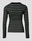 Striped Buttoned Round Neck Ribbed Top