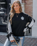 Colorblock Floral Pattern Tied Long Sleeve Lace Patch Sweatshirt