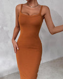 U Neck Slim fitting Long Slip Dress