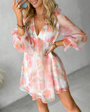 Floral Print Long Sleeve Sheer Mesh Casual Dress