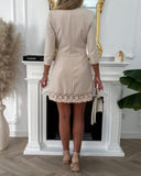 Lapel Neck Button Down Ruched Lace Trim Blazer Dress