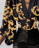 Baroque Print Puff Lantern Sleeve Top