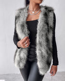 Tie Dye Pattern Open Front Fluffy Vest Coat