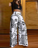 Figure Print High Waist Wide Leg Pants