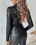 Contrast Sequin Long Sleeve Bodysuit