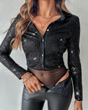 Contrast Sequin Long Sleeve Bodysuit