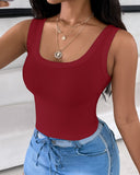 Scoop Neck Sleeveless Ribbed Tank Top Cami Tee Shirts