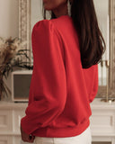 Round Neck Long Sleeve Button Decor Sweatshirt