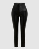 Hook Front Liquid Gloss Sauna Sweat PU Leather Leggings