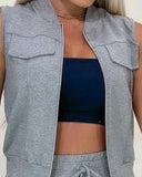 Zipper Design Vest Top & Drawstring Shorts Set