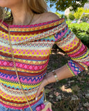 Geometric Chevron Pattern Off Shoulder Top