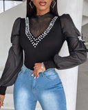 Beaded Patch Long Sleeve Knitted Top