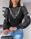 Beaded Patch Long Sleeve Knitted Top