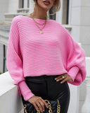 Long Batwing Sleeve Oversized Sweater Casual Crewneck Loose Ribbed Knit Pullover Tops