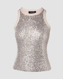 Allover Sequin O neck Sleeveless Tank Tops Slim Fitted Shirt