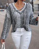 Ombre V Neck Contrast Sequin Drop Shoulder Knit Sweater