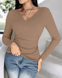 Notch Neck Built in Bra Ruched Waist Top