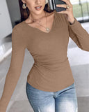 Notch Neck Built in Bra Ruched Waist Top