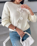 Floral Pattern Pearls Decor Long Sleeve Knit Sweater