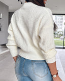 Floral Pattern Pearls Decor Long Sleeve Knit Sweater