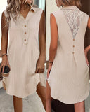 Buttoned Contrast Lace Textured Casual Shirt Dress