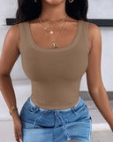 Scoop Neck Sleeveless Ribbed Tank Top Cami Tee Shirts