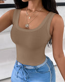 Scoop Neck Sleeveless Ribbed Tank Top Cami Tee Shirts