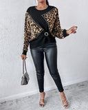 Leopard Pattern Pullover Knit Sweater Crewneck Long Sleeve Tops