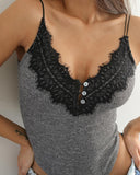 Contrast Eyelash Lace Patch Cami Bodysuit