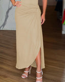 Sleeveless Side Slit Ruched Maxi Dress