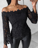 Contrast Lace Bell Sleeve Off Shoulder Top