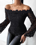 Contrast Lace Bell Sleeve Off Shoulder Top