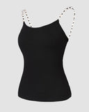 Pearls Strap V Neck Ribbed Cami Top