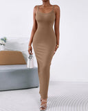 U Neck Slim fitting Long Slip Dress