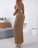 U Neck Slim fitting Long Slip Dress