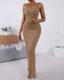 U Neck Slim fitting Long Slip Dress