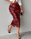 Allover Sequin Fashionable Midi Calf Skirt