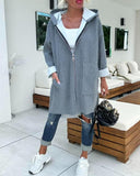 Hooded Pocket Design Zip Up Lined Longline Coat