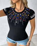 Rhinestone Colorful Crystal Stone Decor T Shirt