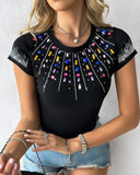 Rhinestone Colorful Crystal Stone Decor T Shirt