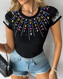 Rhinestone Colorful Crystal Stone Decor T Shirt